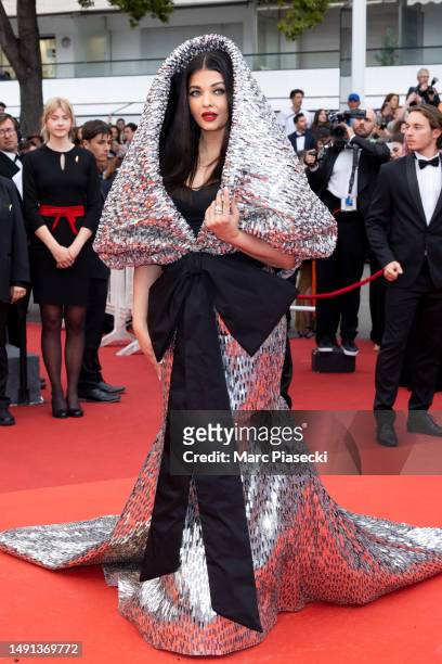 Aishwarya Rai attends the "Indiana Jones And The Dial Of Destiny" red carpet during the 76th annual Cannes film festival at Palais des Festivals on...