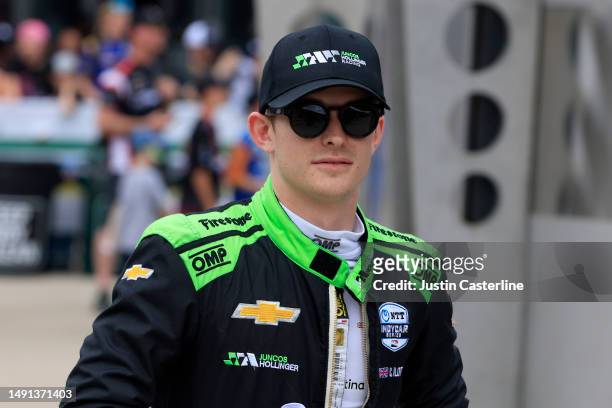 Callum Ilott, driver of the Juncos Hollinger Racing Chevrolet, is introduced before the NTT IndyCar GMR Grand Prix at Indianapolis Motor Speedway on...