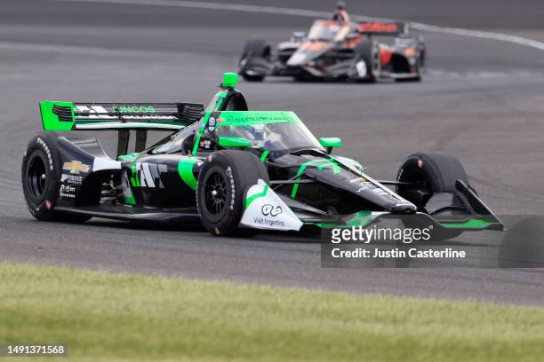Callum Ilott, driver of the Juncos Hollinger Racing Chevrolet, drivers during the NTT IndyCar GMR Grand Prix at Indianapolis Motor Speedway on May...
