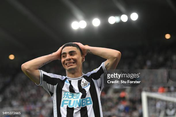 Newcastle player Miguel Almiron reacts after a near miss during the Premier League match between Newcastle United and Brighton & Hove Albion at St....