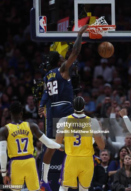 Jeff Green of the Denver Nuggets dunks during the first quarter against the Los Angeles Lakers in game two of the Western Conference Finals at Ball...