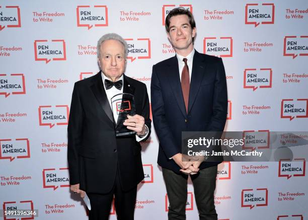 Honoree Lorne Michaels and John Mulaney pose backstage during the 2023 PEN America Literary Gala at American Museum of Natural History on May 18,...