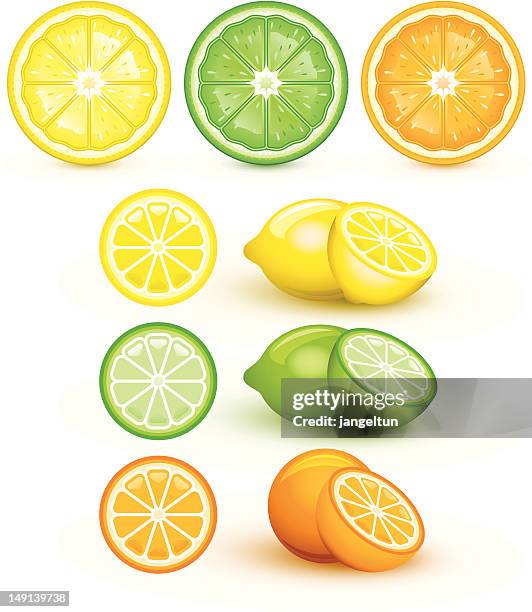lemon, lime, and orange - vitamin c stock illustrations