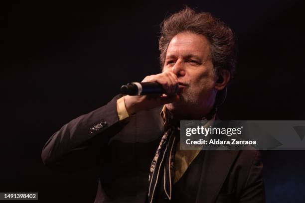 Andres Calamaro performs on stage during the DRO 40th Anniversary photocall at The Music Station Principe Pio on May 18, 2023 in Madrid, Spain.