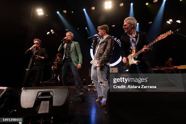 Andres Calamaro, Carlos Tarque, Dani Fernandez and Ariel Rot perform on stage during the DRO 40th Anniversary photocall at The Music Station Principe...