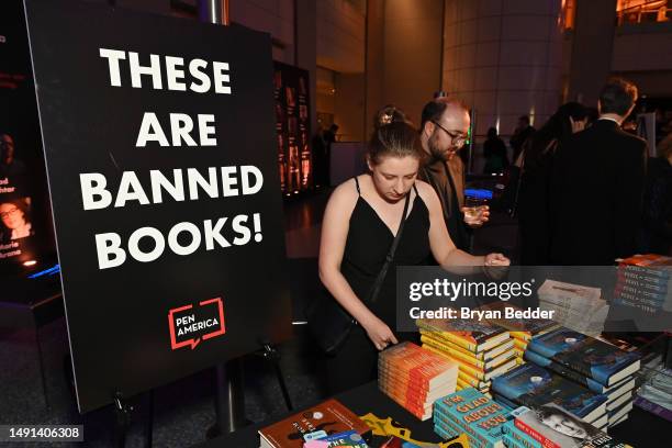 View of the Banned Books table during the 2023 PEN America Literary Gala Afterparty Presented By Spotify at American Museum of Natural History on May...