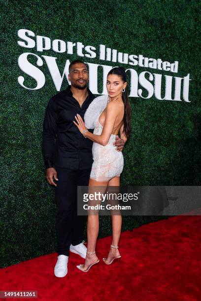 Larry English and Nicole Williams attend the 2023 Sports Illustrated Swimsuit Issue launch at Hard Rock Hotel New York on May 18, 2023 in New York...