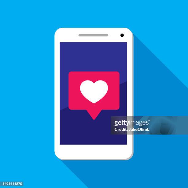 heart speech bubble smartphone icon flat 1 - auto post production filter stock illustrations