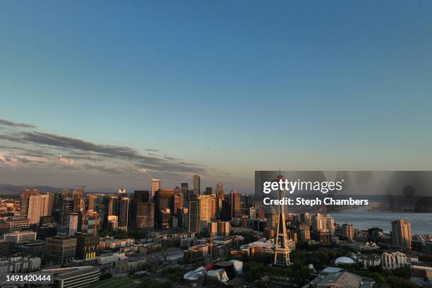 The Space Needle is seen on May 18, 2023 in Seattle, Washington.