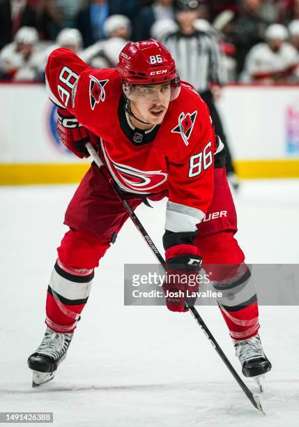 Teuvo Teravainen of the Carolina Hurricanes skates during the fourth overtime against the Florida Panthers in Game One of the Eastern Conference...