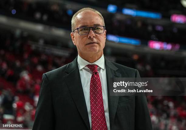 Head coach Paul Maurice of the Florida Panthers reacts after a 3-2 four-overtime victory against the Carolina Hurricanes in Game One of the Eastern...