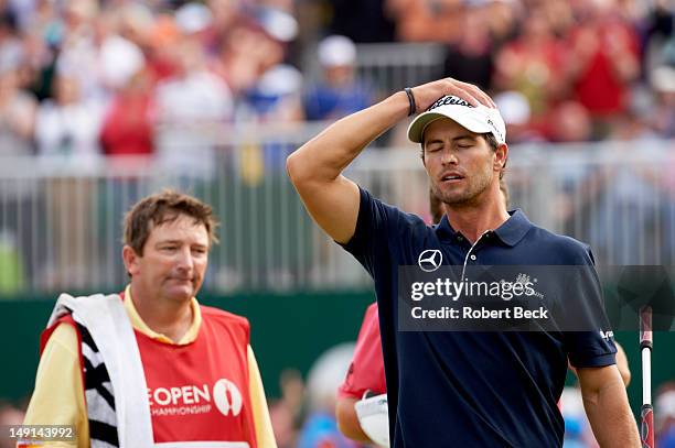 Closeup of Adam Scott upset after missing putt on No 18 green during Sunday play at Royal Lytham & St. Annes GC. Lancashire, England 7/22/2012...