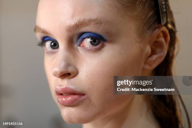 Model prepares backstage ahead of the We Wear Australian x Afterpay show during Afterpay Australian Fashion Week 2023 at Carriageworks on May 19,...