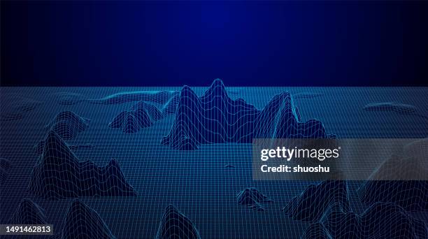 abstract mountain line wireframe cyber scene pattern background - wireframe landscape stock illustrations