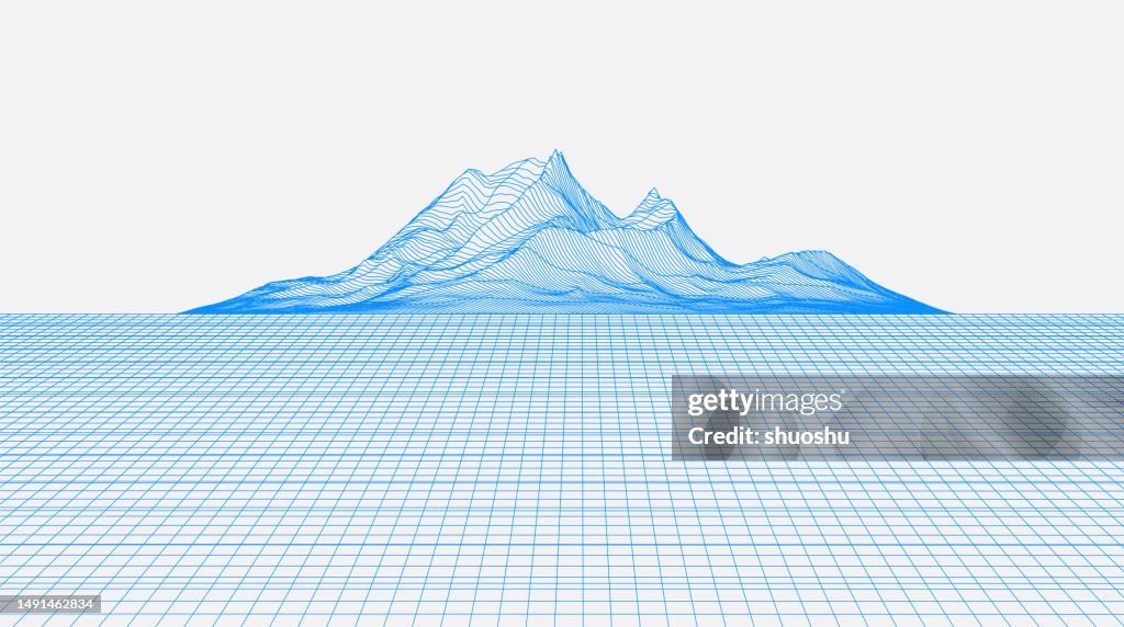 Abstract mountain line wireframe cyber scene pattern background