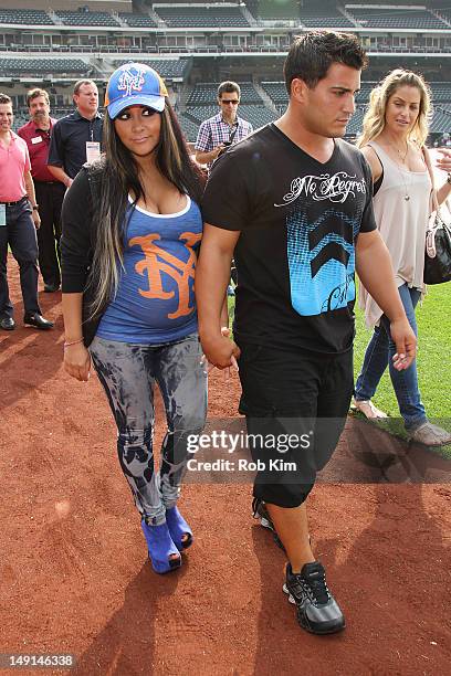 Nicole "Snooki" Polizzi and her fiance Jionni LaValle visit Citi Field on July 23, 2012 in the Queens borough of New York City.