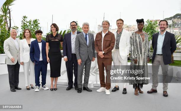 Frank Marshall, Kathleen Kennedy, Ethann Isidore, Phoebe Waller-Bridge, Director James Mangold, Harrison Ford, Mads Mikkelsen, Boyd Holbrook,...