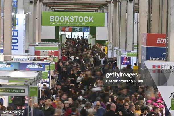 General view of people visiting during the Turin Book Fair 2023 on May 19, 2023 in Turin, Italy. The Turin International Book Fair is the largest...