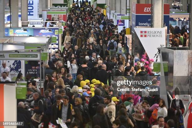 General view of people visiting during the Turin Book Fair 2023 on May 19, 2023 in Turin, Italy. The Turin International Book Fair is the largest...