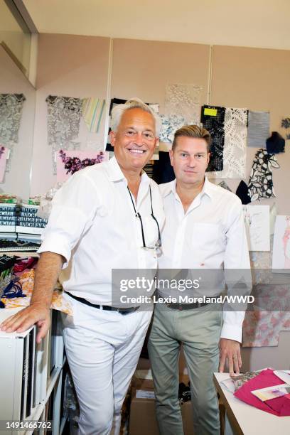 Portrait of James Mischka and Mark Badgley photographed by Lexie Moreland for WWD at Badgley Mischka's Studio on August 7, 2018.