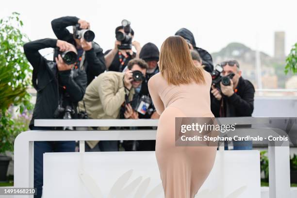 Director Monia Chokri attends the "Simple Comme Sylvain " photocall at the 76th annual Cannes film festival at Palais des Festivals on May 19, 2023...