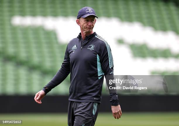 Leo Cullen, the Leinster head coach, looks on during the Leinster captain's run at Aviva Stadium on May 19, 2023 in Dublin, Ireland.