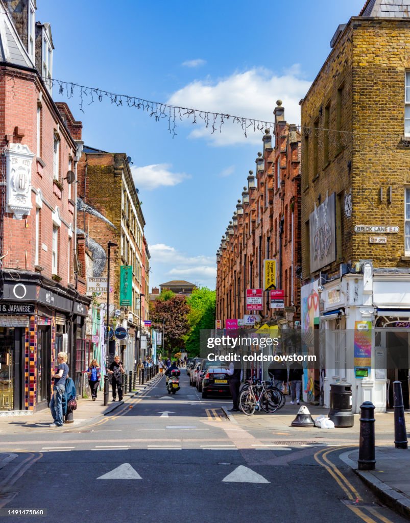 Curry houses and architecture on Brick Lane, London, UK
