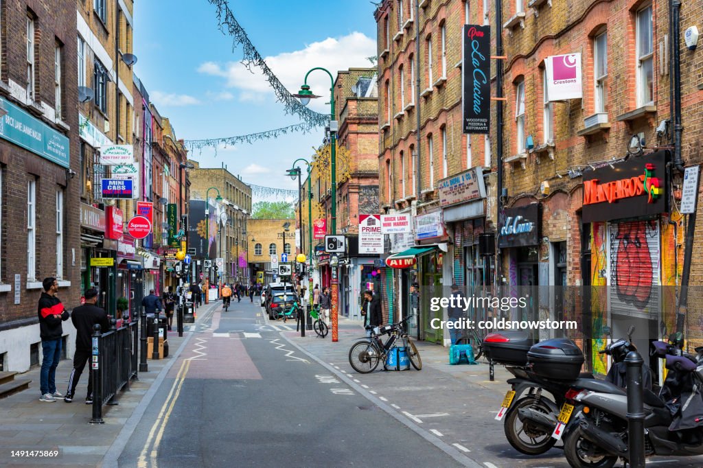 Curry houses and architecture on Brick Lane, London, UK