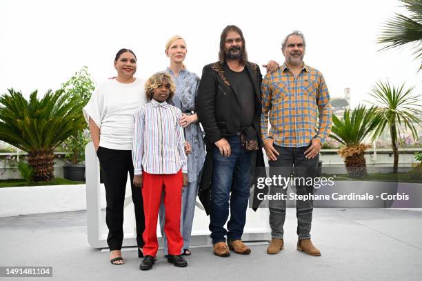 Deborah Mailman, Cate Blanchett, Aswan Reid, Director Warwick Thornton and Wayne Blair attend "The New Boy" photocall at the 76th annual Cannes film...