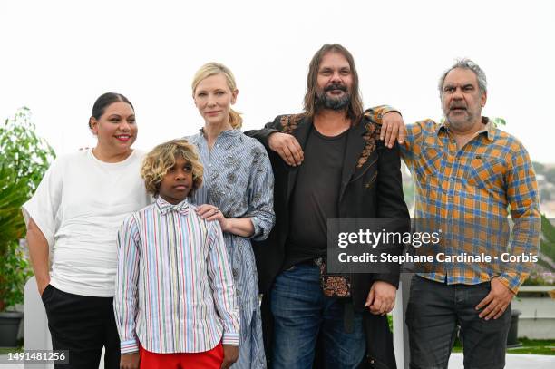 Deborah Mailman, Cate Blanchett, Aswan Reid, Director Warwick Thornton and Wayne Blair attend "The New Boy" photocall at the 76th annual Cannes film...