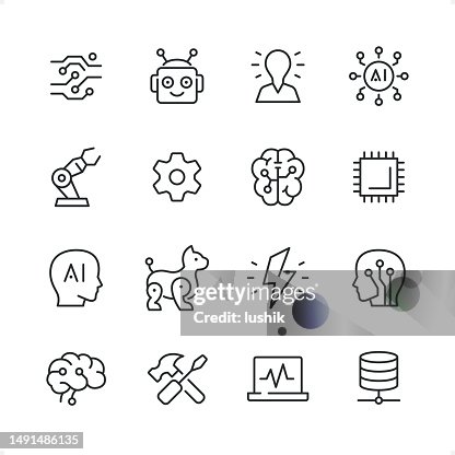 Artificial Intelligence - Pixel Perfect line icon set, editable stroke weight. Artificial Intelligence - Pixel Perfect line icon set, editable stroke weight.