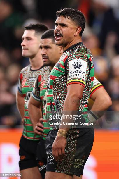 Latrell Mitchell of the Rabbitohs looks dejected following an Eels try during the round 12 NRL match between South Sydney Rabbitohs and Parramatta...