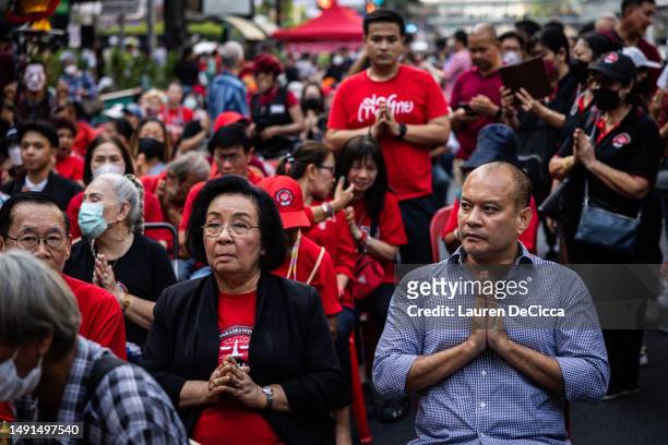 Red Shirt protest leaders pray during a commemorative ceremony to remember those who were killed during the military crackdown in May 2010 on May 19,...