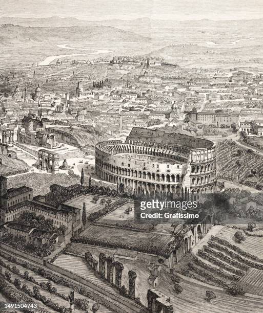 ilustraciones, imágenes clip art, dibujos animados e iconos de stock de el coliseo de roma italia 1859 - coliseum rome