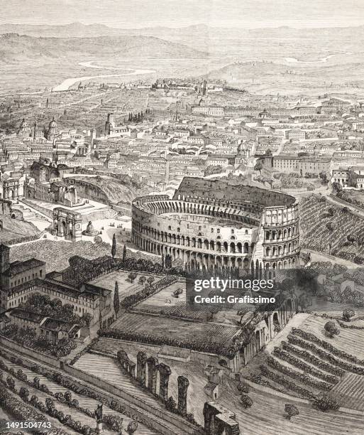 ilustrações de stock, clip art, desenhos animados e ícones de the colosseum in rome italy 1859 - roma antiga