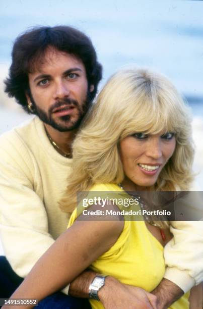 The singer, actress, television presenter and French model naturalized British Amanda Lear and his husband Alain-Philippe Malagnac, posing for a...