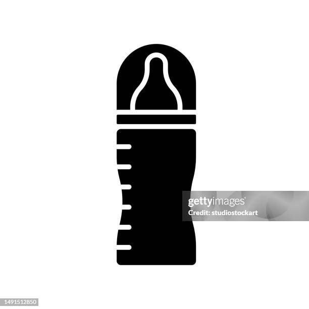 baby bottle flat icon - measure child stock illustrations