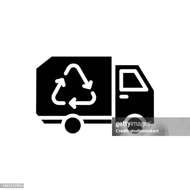 recycling truck flat icon - dustbin lorry stock illustrations