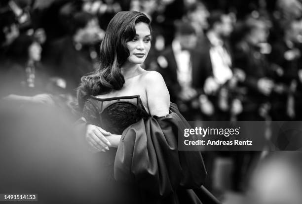 Pia Wurtzbach attends the "Indiana Jones And The Dial Of Destiny" red carpet during the 76th annual Cannes film festival at Palais des Festivals on...