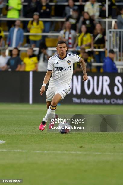 Calegari of the LA Galaxy controls the ball during the match against the Columbus Crew at Lower.com Field on May 17, 2023 in Columbus, Ohio.