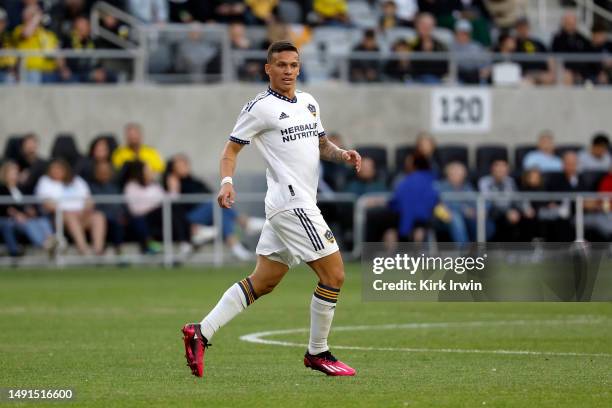 Calegari of the LA Galaxy controls the ball during the match against the Columbus Crew at Lower.com Field on May 17, 2023 in Columbus, Ohio.