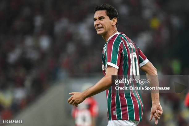 Paulo Henrique Ganso of Fluminense reacts during Copa do Brazil match between Fluminense and Flamengo at Maracana Stadium on May 16, 2023 in Rio de...