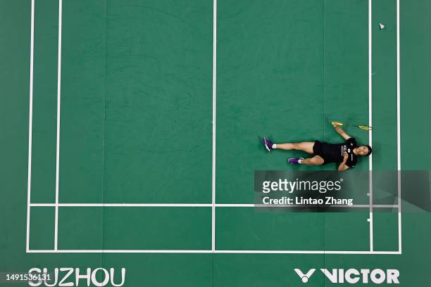 An Seyoung of Korea competes in the Women's Singles quarter final match against Tai Tzu Ying of Chinese Taipei during day six of the Sudirman Cup at...