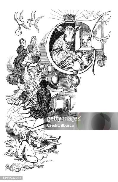 british satire caricature comic cartoon illustration - fairytale alphabet stock illustrations