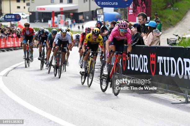 João Almeida of Portugal and UAE Team Emirates - White Best Young Rider Jersey, Primoz Roglič of Slovenia and Team Jumbo-Visma and Geraint Thomas of...