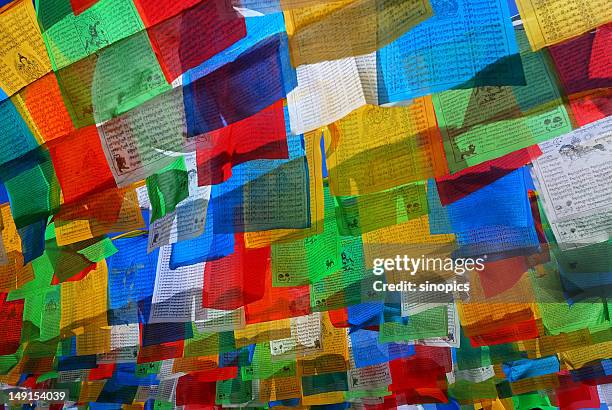 prayer flag - tibet stock pictures, royalty-free photos & images