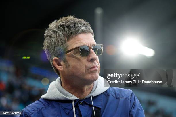 Noel Gallagher, lead singer Noel Gallagher's High Flying Birds and formerly of Oasis, looks on prior to the UEFA Champions League semi-final second...