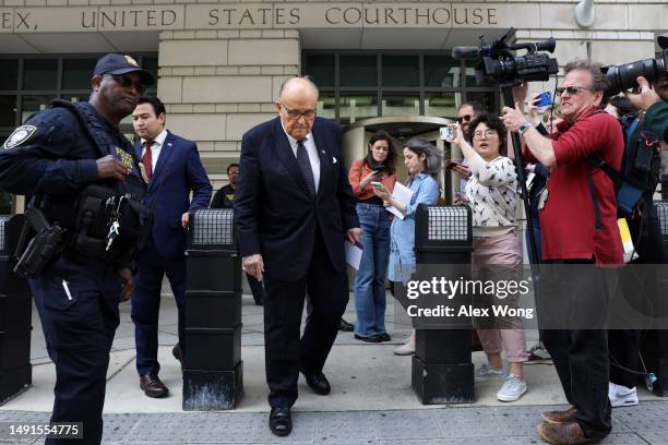 Former New York City Mayor and former personal lawyer for former President Donald Trump, Rudy Giuliani , leaves the U.S. District Court on May 19,...
