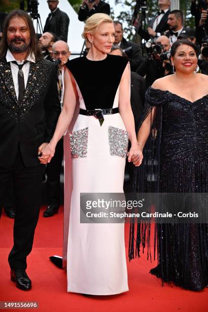 Director Warwick Thornton, Cate Blanchett and Deborah Mailman attend the "The Zone Of Interest" red carpet during the 76th annual Cannes film...