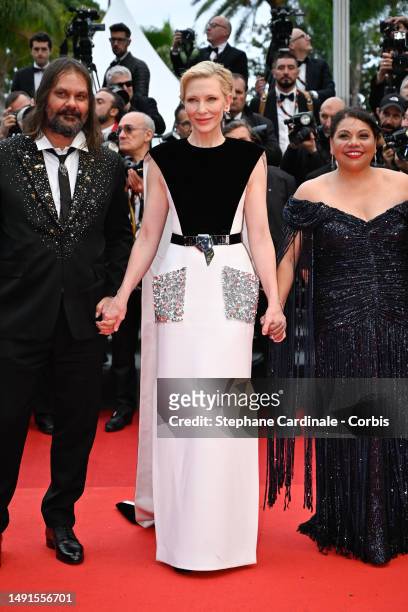 Director Warwick Thornton, Cate Blanchett and Deborah Mailman attend the "The Zone Of Interest" red carpet during the 76th annual Cannes film...